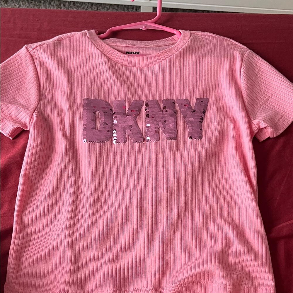 DKNY Sequin Pink Short Sleeve Tee